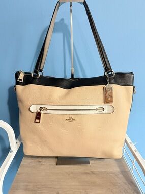 Coach Tyler Geometric Colorblock Pebbled Leather Two-Tone Tote Bag